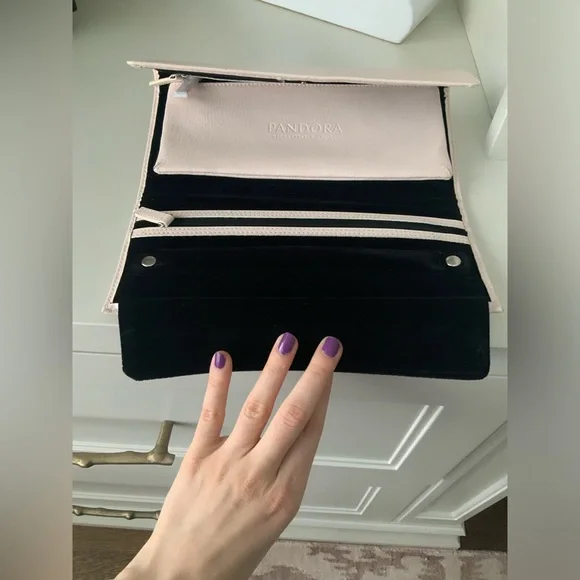 PANDORA Unforgettable Moments Pink Travel Jewelry Case Organizer Clutch Leather - Picture 7 of 16